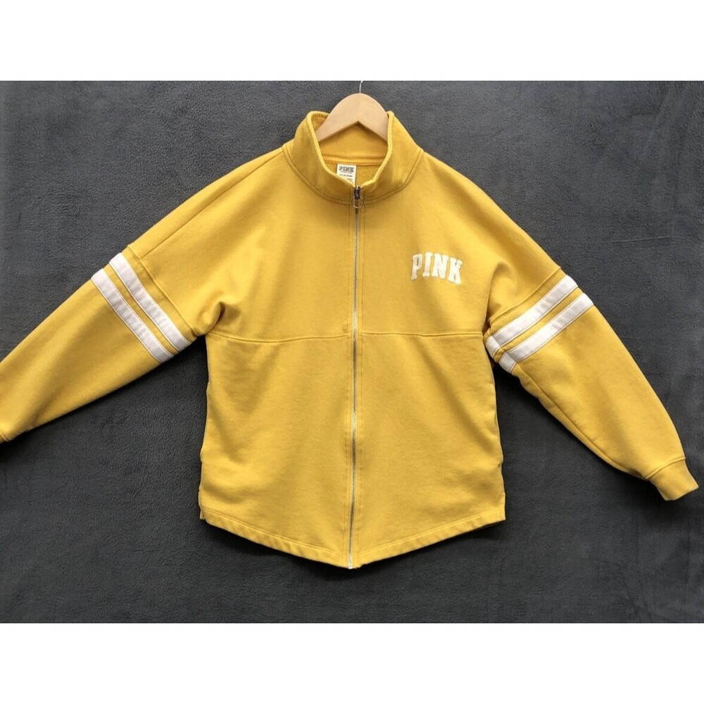 PINK Victoria’s Secret Zip Up Sweatshirt S Yellow V Hem Mock Neck Pockets Y2K